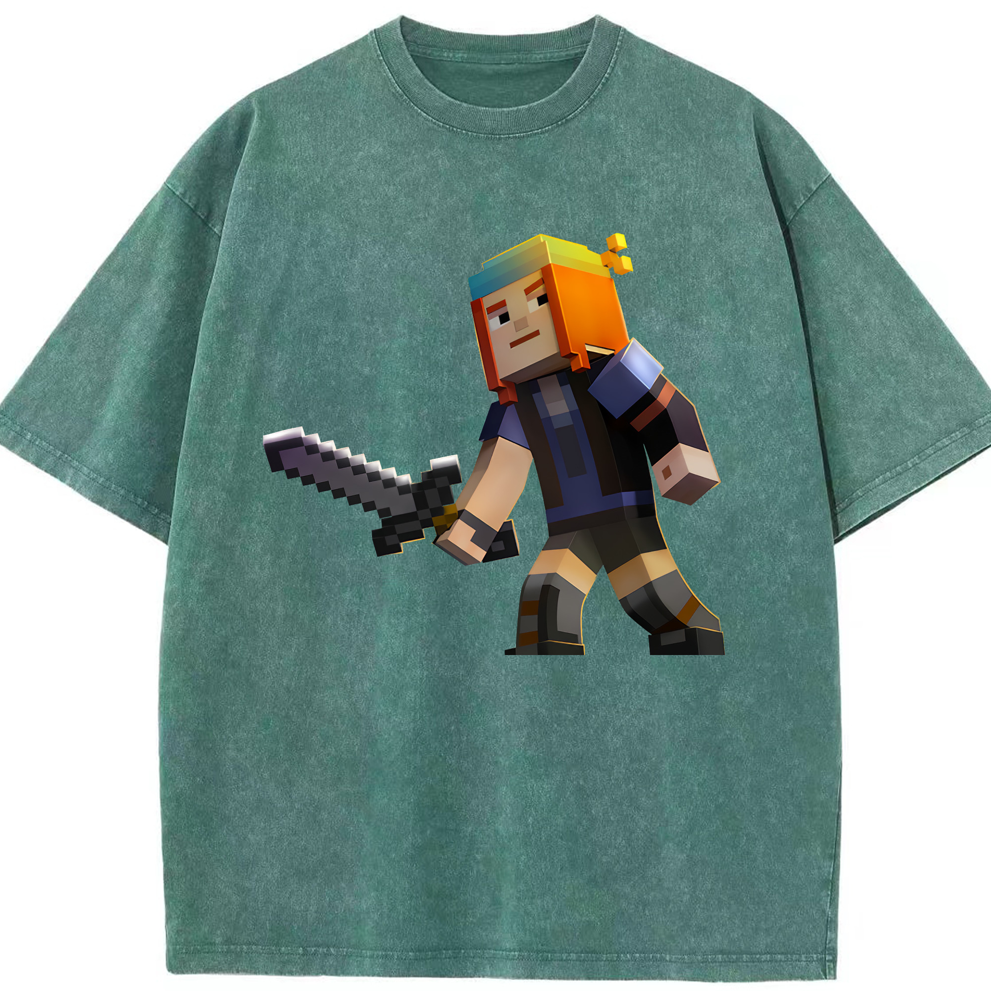 （画像用） マインクラフト ブロックの世界 Minecraft MC Block world 綿100% ヴィンテージ風 半袖Tシャツ（フロントプリント）